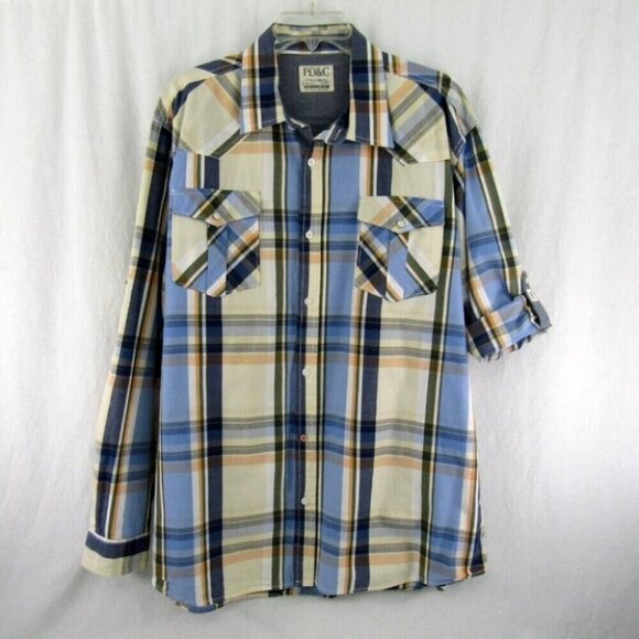 Paper Denim and Cloth Blue Plaid Button Up Western Shirt XXL Pearl Snap Pockets - Picture 11 of 11